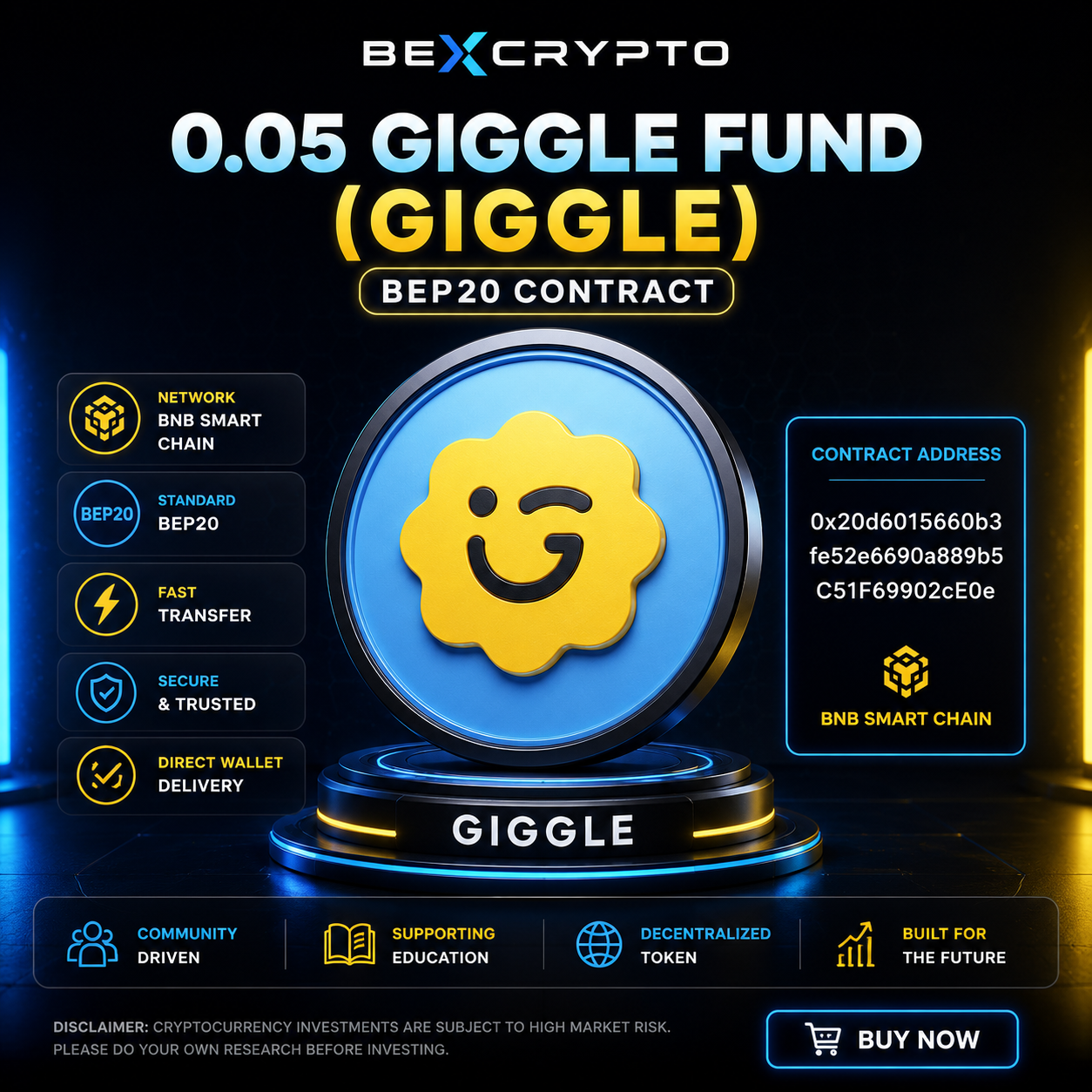 0.05 Giggle Fund GIGGLE BEP20 cryptocurrency contract on BNB Smart Chain