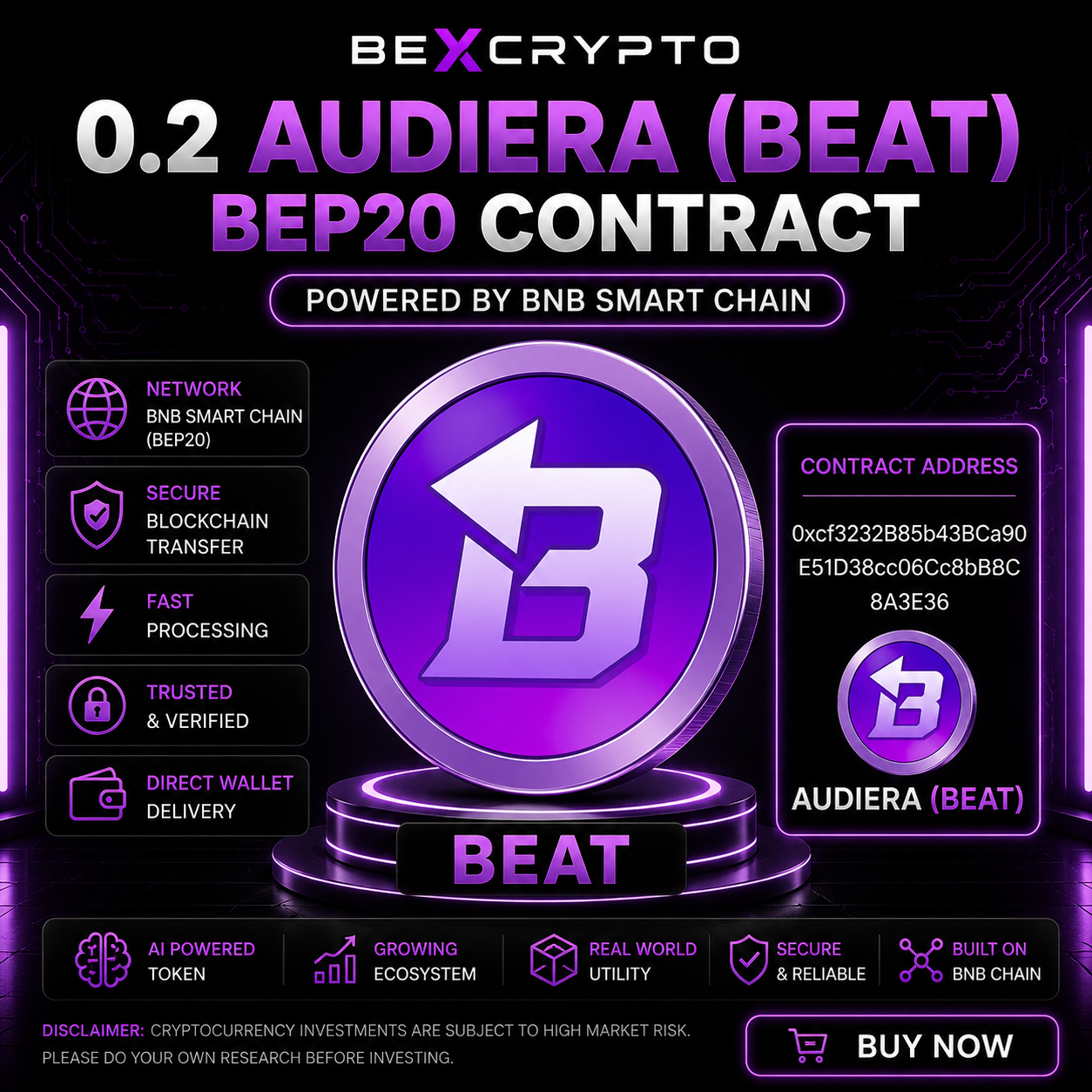 0.2 Audiera BEAT BEP20 cryptocurrency contract on BNB Smart Chain