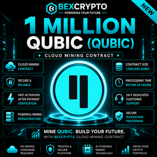 BEXCRYPTO 1 Million Qubic (QUBIC) Cloud Mining Contract product image featuring secure digital mining and blockchain technology.