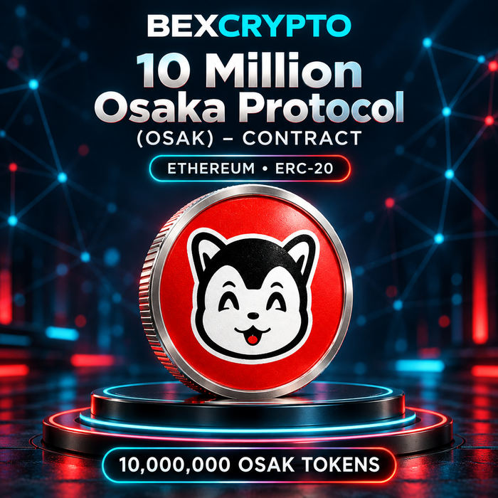 BEXCRYPTO 10 million Osaka Protocol (OSAK) Ethereum ERC-20 contract image featuring a red coin with the Osaka dog logo.