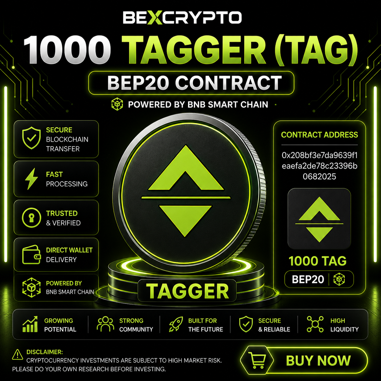 1000 Tagger TAG BEP20 Smart Contract cryptocurrency token available on BEXCRYPTO