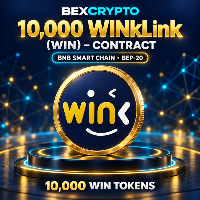 BEXCRYPTO 10,000 WINkLink (WIN) BEP-20 token contract image featuring a gold coin with the WINkLink logo