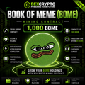 BEXCRYPTO 1000 BOOK OF MEME (BOME) Mining Contract product image featuring the BOOK OF MEME logo, secure cryptocurrency mining contract, 1,000 BOME contract size, and digital mining services.