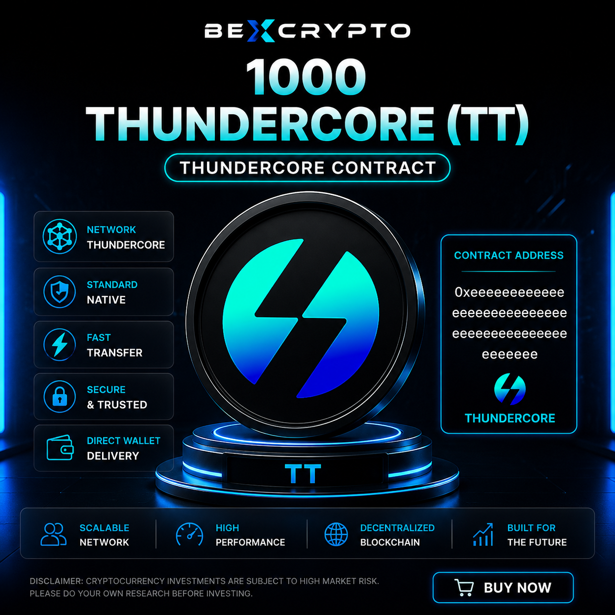 1000 ThunderCore TT cryptocurrency contract on the ThunderCore blockchain