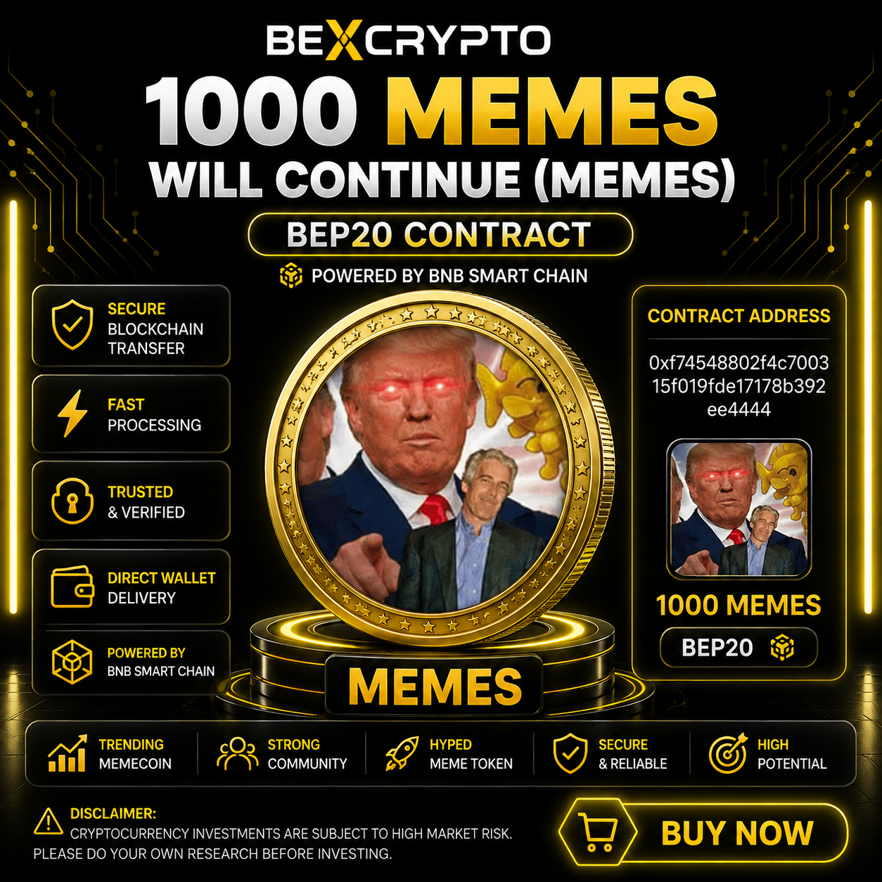 1000 Memes Will Continue MEMES BEP20 cryptocurrency contract available on BEXCRYPTO