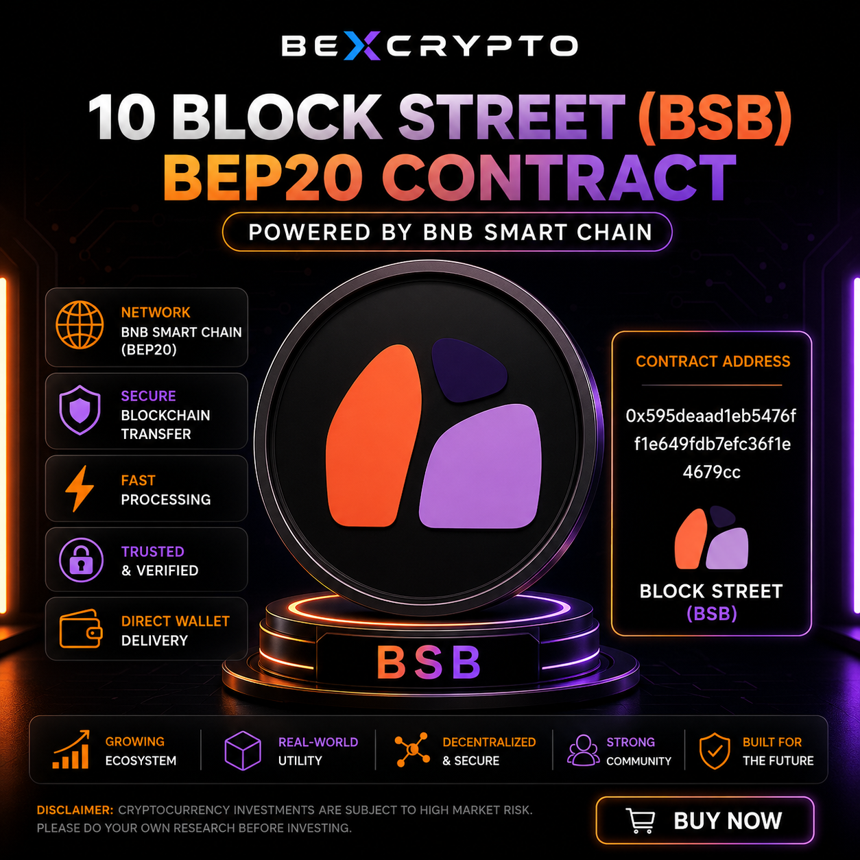 10 Block Street BSB BEP20 cryptocurrency contract on BNB Smart Chain