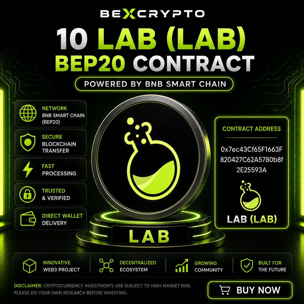 10 LAB LAB BEP20 cryptocurrency contract on BNB Smart Chain
