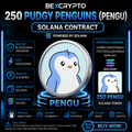 250 Pudgy Penguins PENGU Solana contract on Bexcrypto with PENGU token artwork and Solana network details