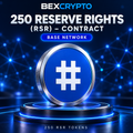 BEXCRYPTO 250 Reserve Rights (RSR) token contract on Base Network, featuring a blue and silver coin with the RSR logo