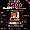 BEXCRYPTO 2500 BankrCoin (BNKR) Cloud Mining Contract product image featuring secure AI-powered blockchain mining technology.