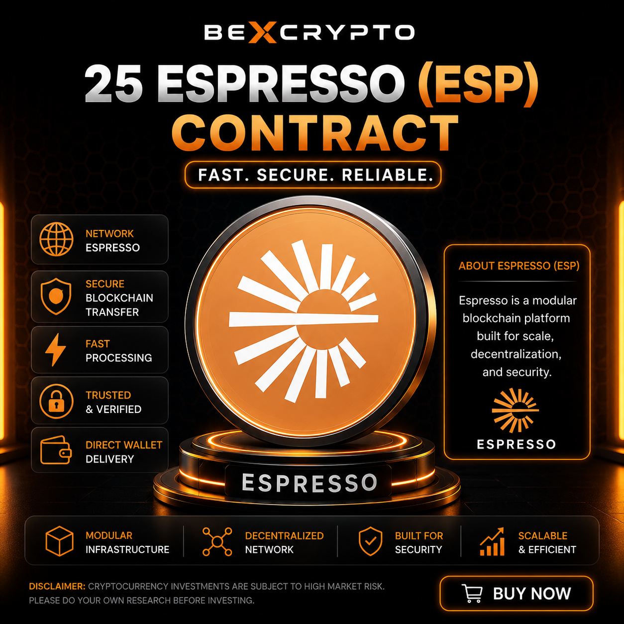 25 Espresso ESP cryptocurrency token contract for secure blockchain wallet delivery