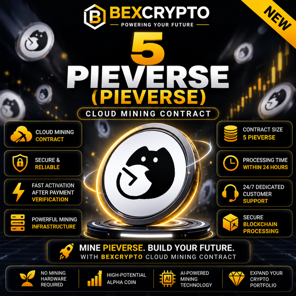 5 Pieverse (PIEVERSE) Cloud Mining Contract by BEXCRYPTO featuring secure blockchain processing, professional cloud mining, and instant digital delivery.