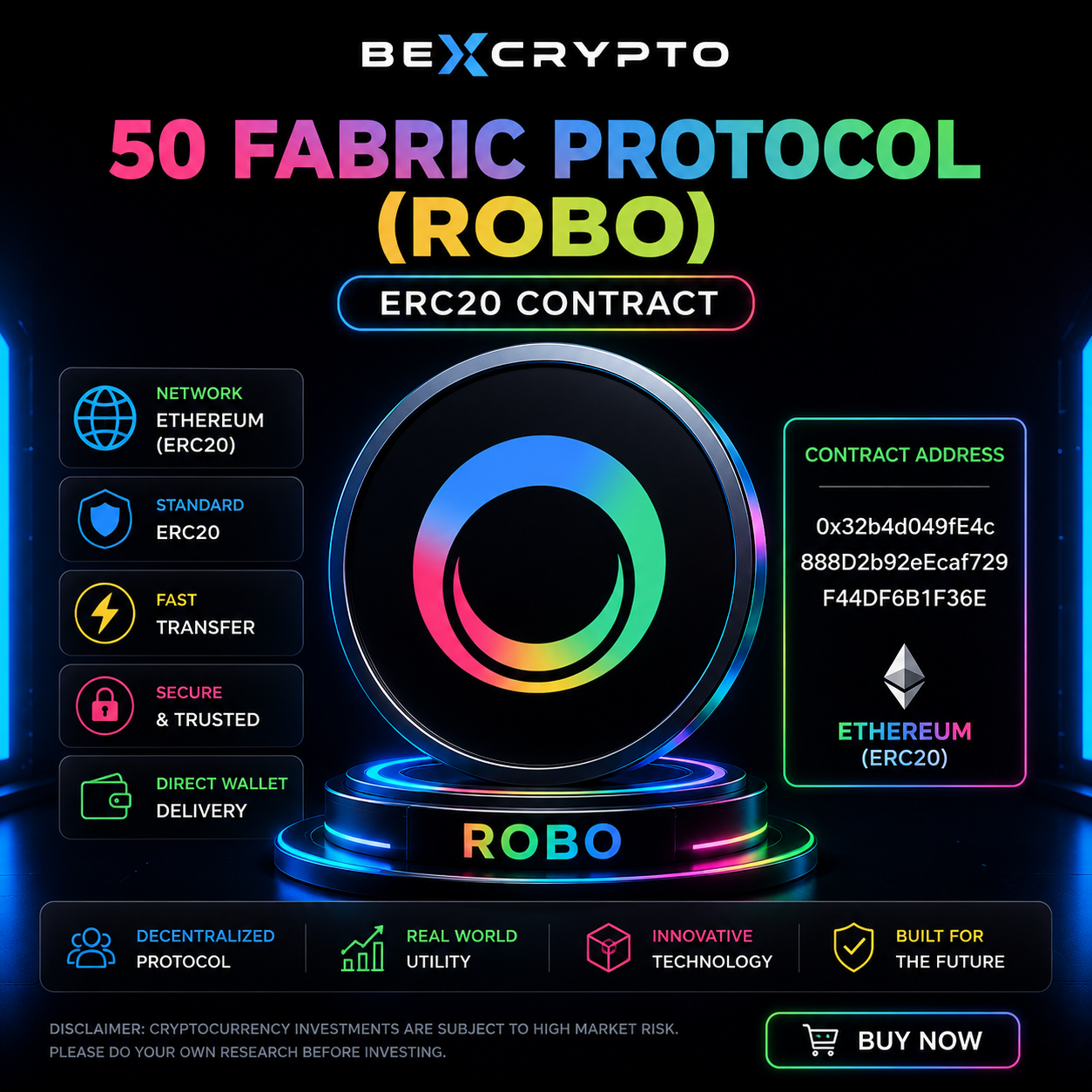 50 Fabric Protocol ROBO ERC20 cryptocurrency contract on Ethereum blockchain