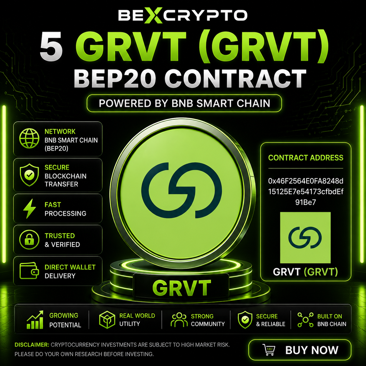 5 Grvt GRVT BEP20 cryptocurrency contract on BNB Smart Chain