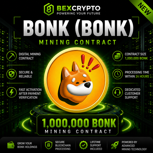 BEXCRYPTO 1 Million Bonk (BONK) cloud mining contract product image featuring BONK branding with secure cryptocurrency mining contract design.