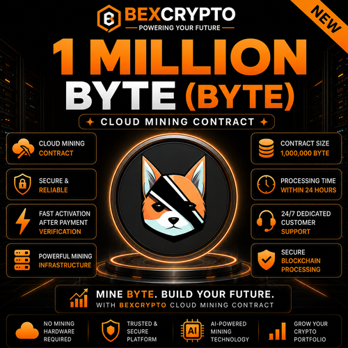 BEXCRYPTO 1 Million Byte (BYTE) Cloud Mining Contract product image featuring futuristic digital mining design and BYTE token artwork.