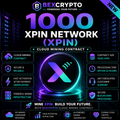 BEXCRYPTO 1000 XPIN Network (XPIN) Cloud Mining Contract promotional image featuring a futuristic XPIN token with neon purple and cyan lighting, secure cloud mining platform, AI-powered mining technology, blockchain security, and fast activation within 24 hours.