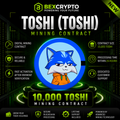 BEXCRYPTO 10,000 Toshi (TOSHI) mining contract product image featuring the TOSHI logo with a futuristic blockchain mining design.