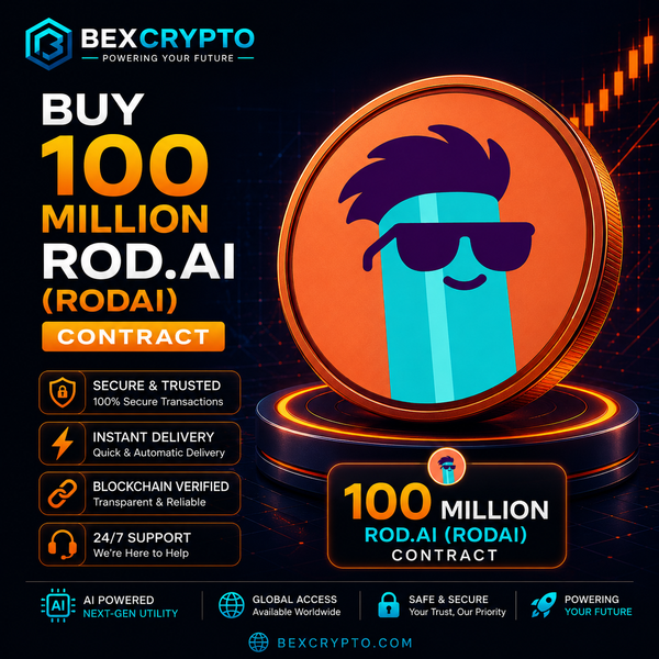 Buy 100 Million ROD.AI (RODAI) Cloud Mining Contract from BEXCRYPTO featuring a premium 3D ROD.AI coin with secure blockchain technology, instant activation, fast delivery, and professional cloud mining services.