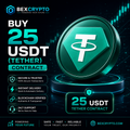 Buy 25 USDT (Tether) Contract from BEXCRYPTO featuring a premium 3D Tether coin design with secure blockchain processing, instant delivery, trusted transactions, and 24/7 customer support.